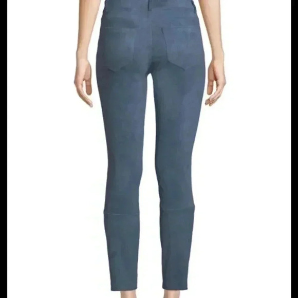 Theory Washable Stretch Genuine Suede Leather FivePocket Cropped Pants Blue Lamb - Picture 2 of 11